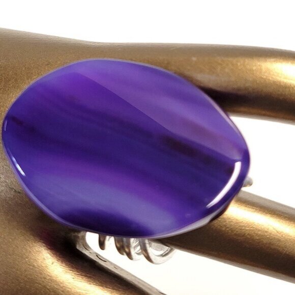 Purple Agate Oval Ring Adjustable Band - Picture 1 of 10